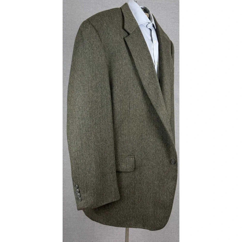 Jos. A. Bank Mens 50R Wool Herringbone Sport Coat Blazer Olive Green Brown 1603
